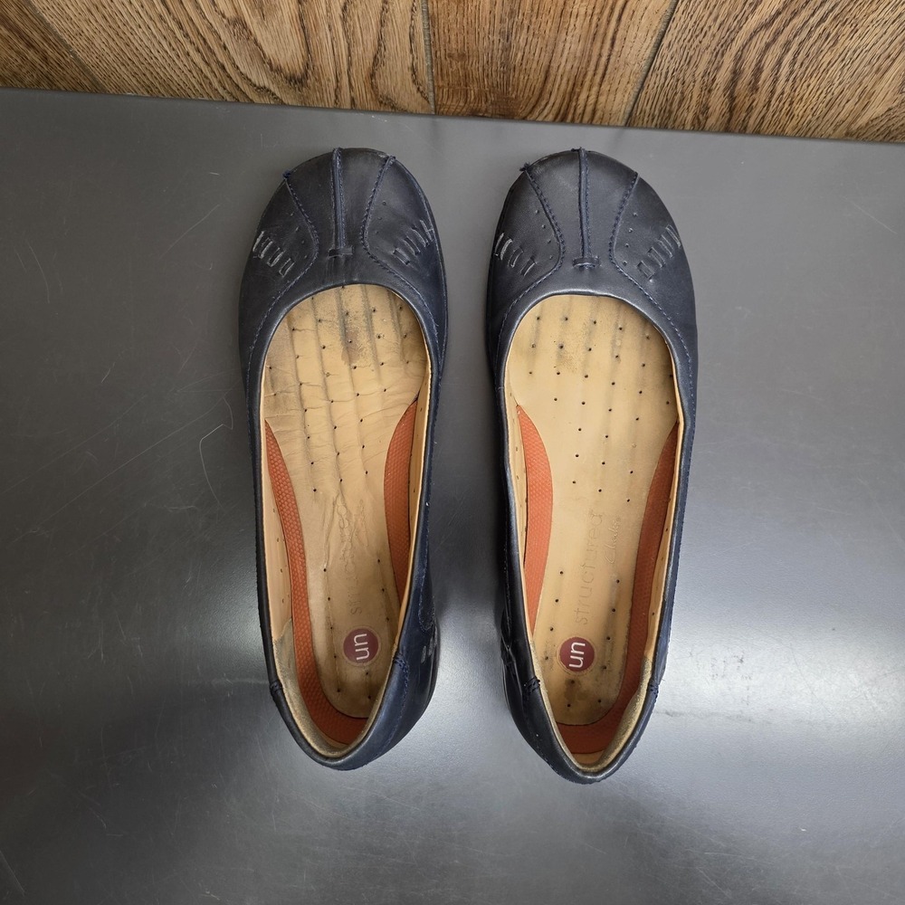 Clarks Ballet Flat Shoes Women 9 W Blue Leather Slip On Comfort Unstructured - Picture 8 of 8